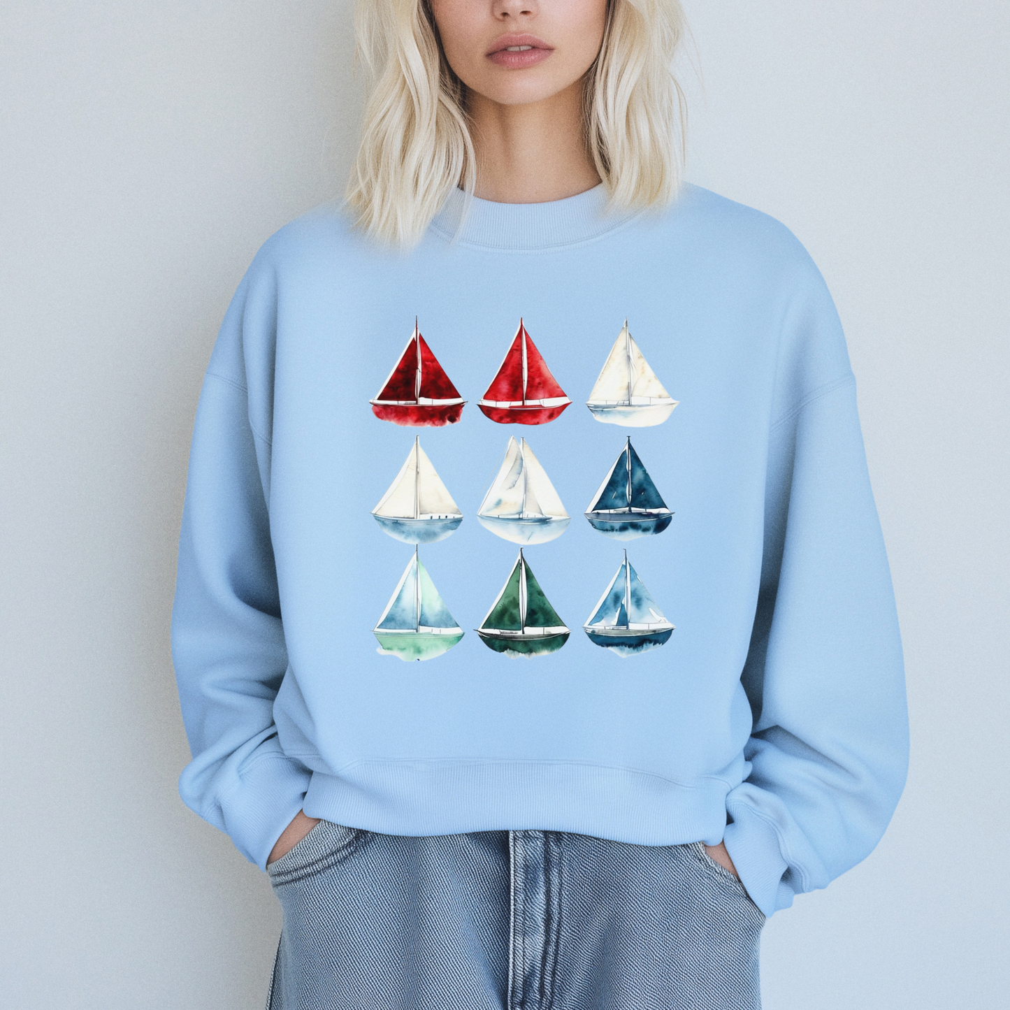 Watercolor Sailboat Crewneck Sweatshirt