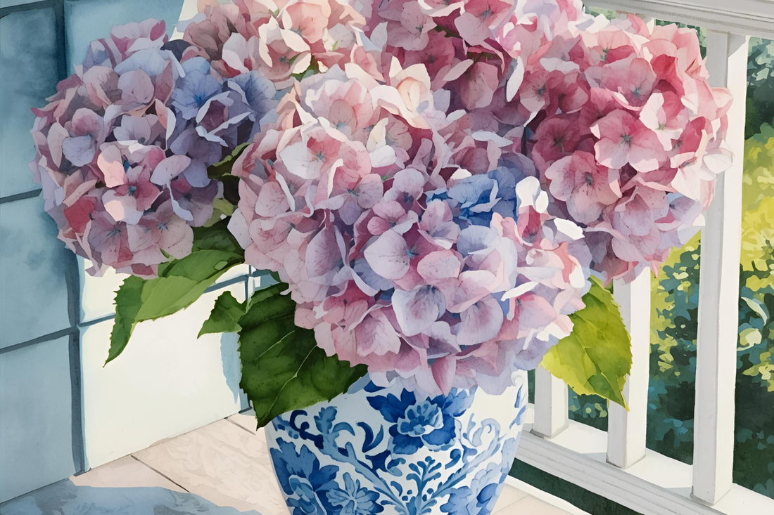 How to Style Vintage Chinoiserie with Hydrangeas for a Classic Coastal Grandmillennial Space