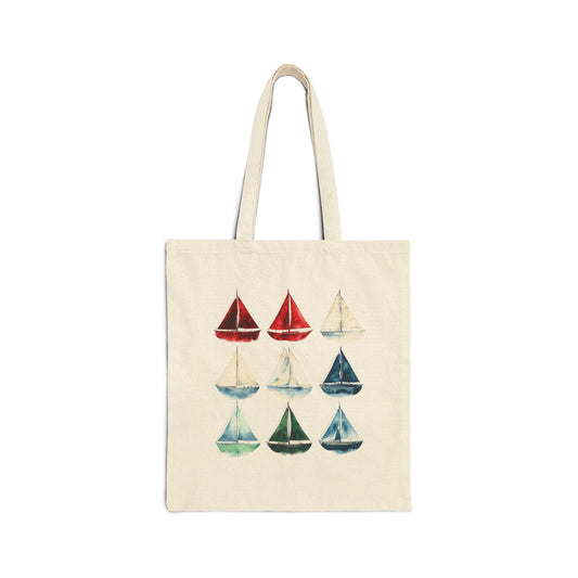 Watercolor Sailboats Cotton Canvas Tote Bag