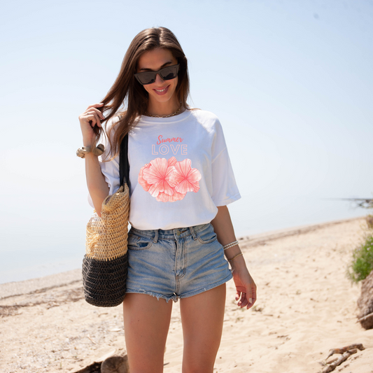 Summer Love Hibiscus Flower Coastal T-Shirt