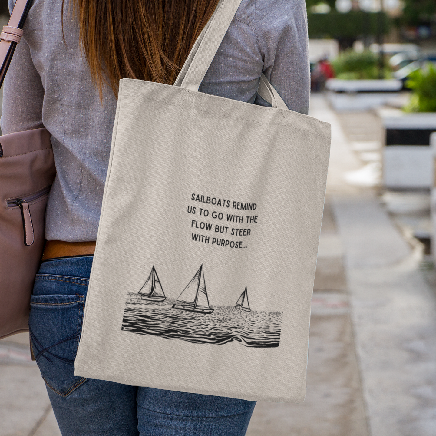 Sailboats Cotton Canvas Tote Bag